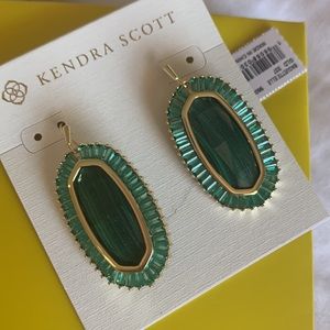 Kendra Scott Elle Baguette Earrings Emerald NEW